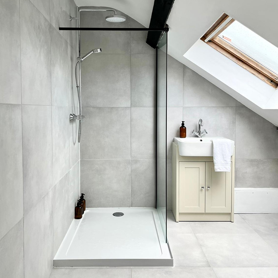 Lavo silver concrete-effect porcelain bathroom tiles